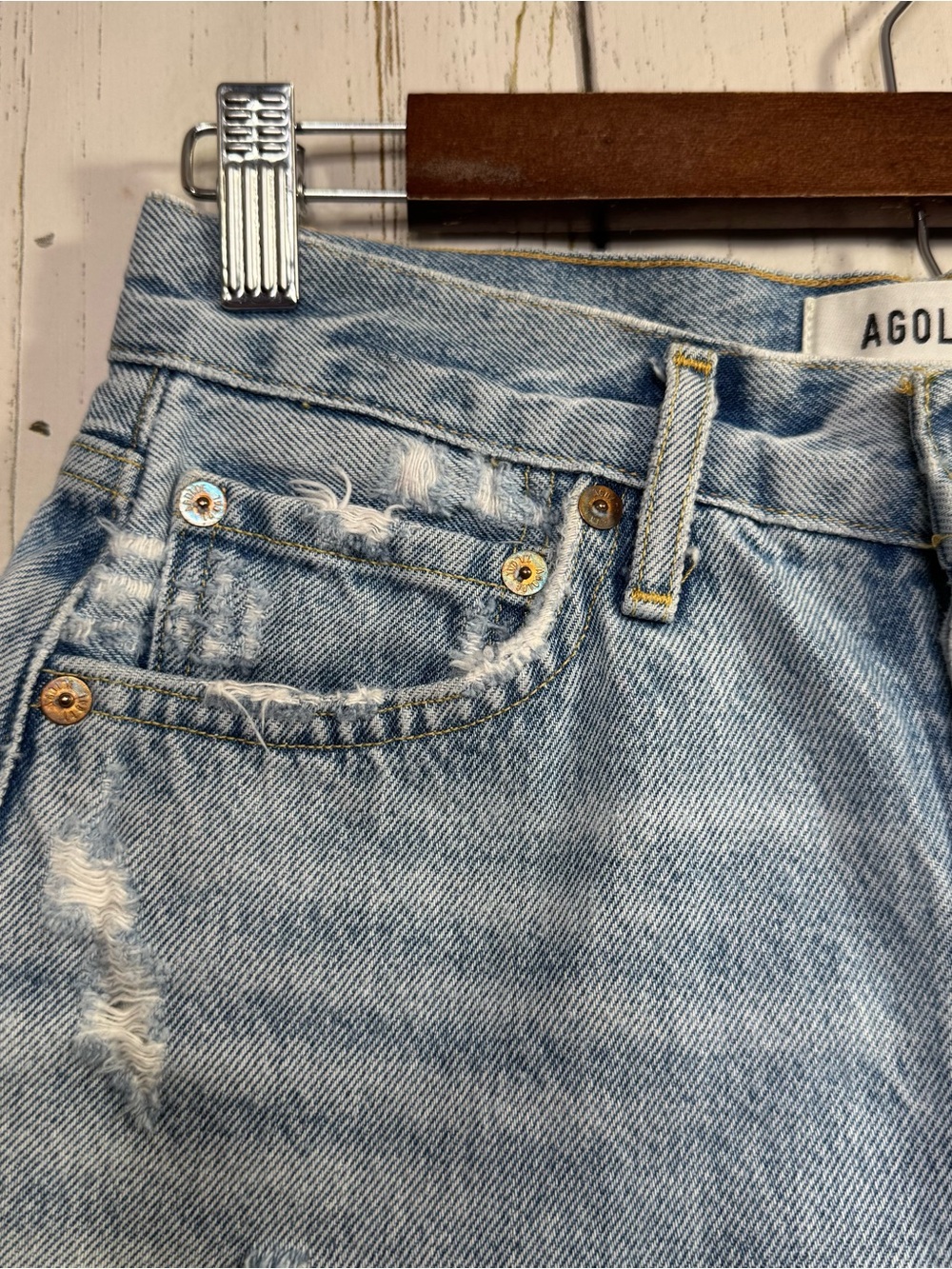 Agolde Parker Distressed Denim Shorts 23 Button Fly Light Wash Cutoff Festival - Picture 2 of 16